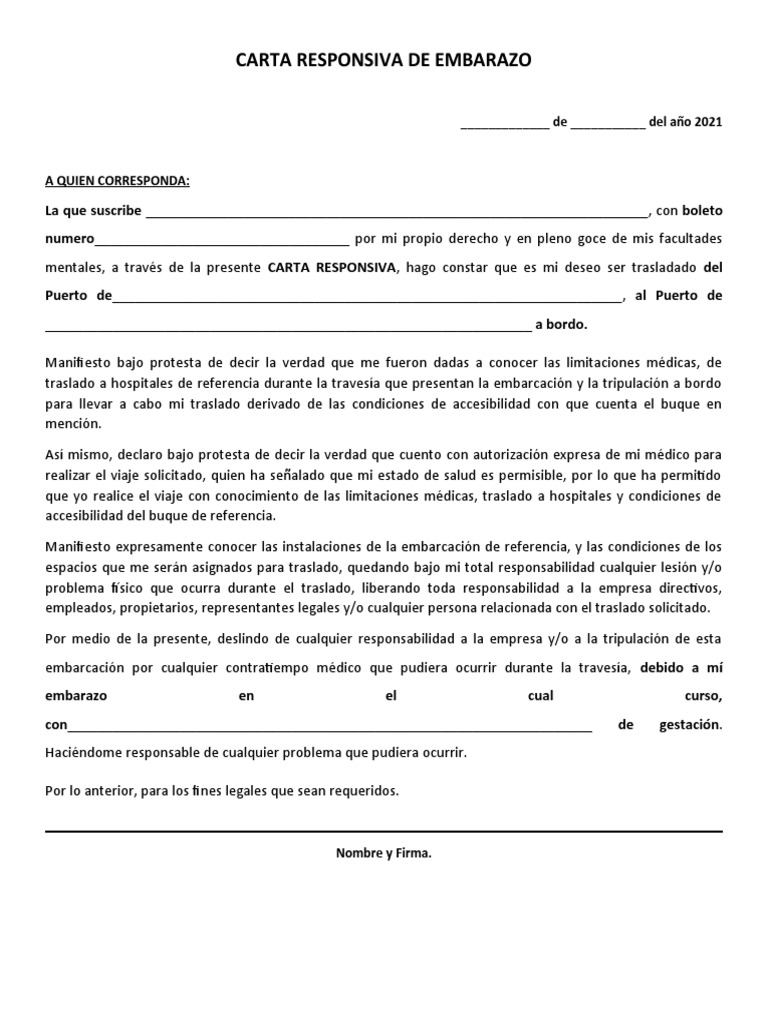 Carta Responsiva de Embarazo | PDF