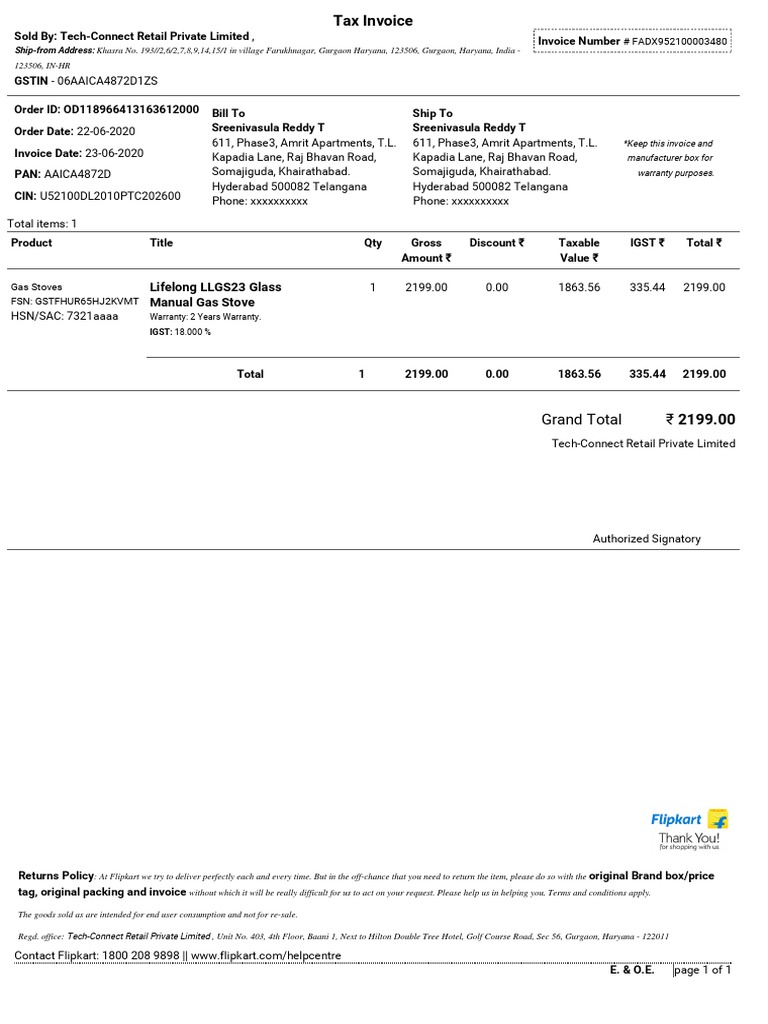 Life Long Gas Stove Bill Invoice PDF Payments Government Finances