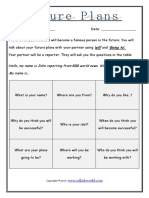 Future Plans Will and Going To Role Play Worksheet JUNIORS PDF