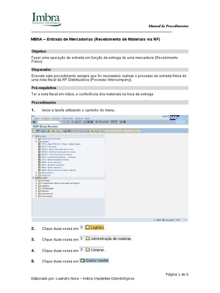 1 - MB0A - Entrada de Mercadorias (Receb. RF) não Funciona no S4 | PDF