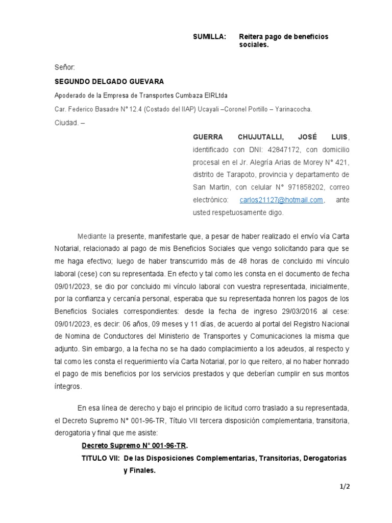 Carta de Reiteracion | PDF