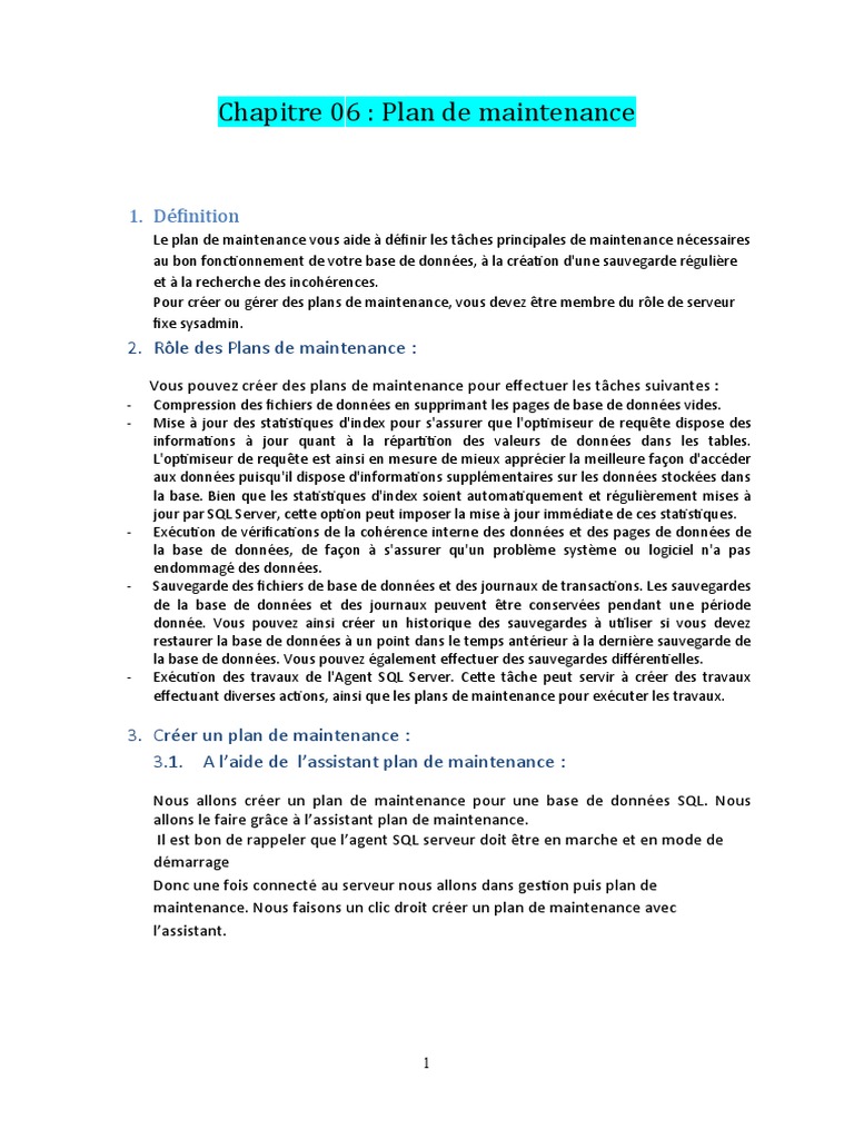 Plan de Maintenance SQL Server | PDF | Microsoft SQL Server | Bases de ...