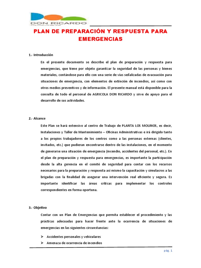 Plan de Emergencias y Brigadas de Seguridad | PDF | Primeros auxilios ...
