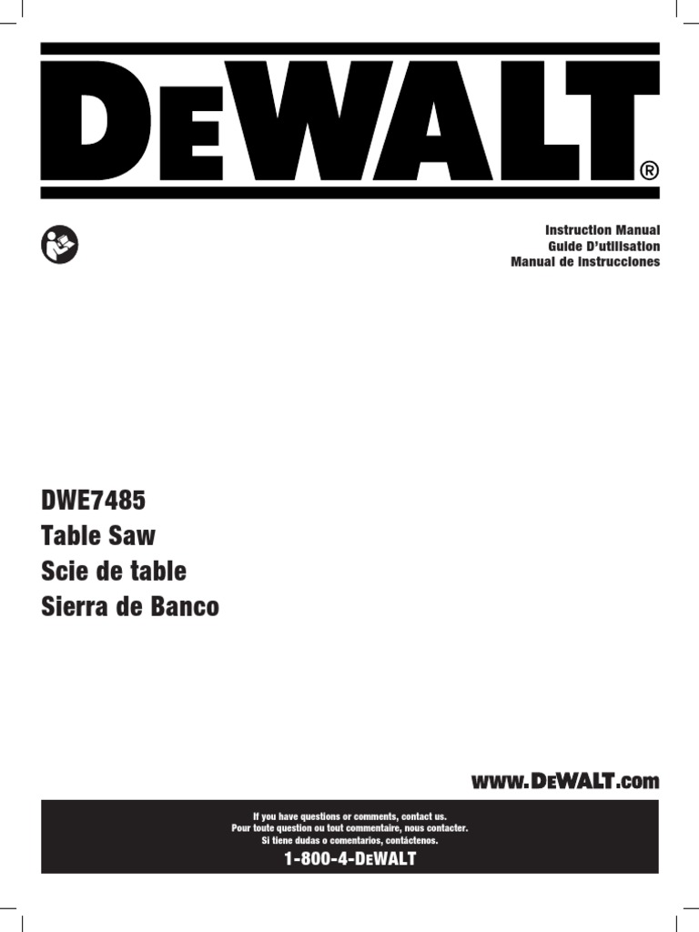 Manual DeWalt 7485 Table Saw PDF Equipment Tools