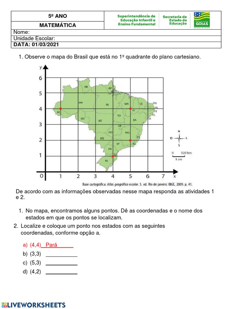 Atividade De Plano Cartesiano Pdf