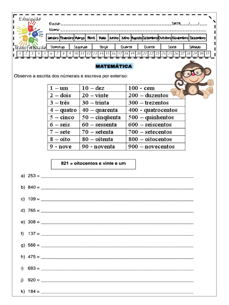 Atividade Números Por Extenso | PDF