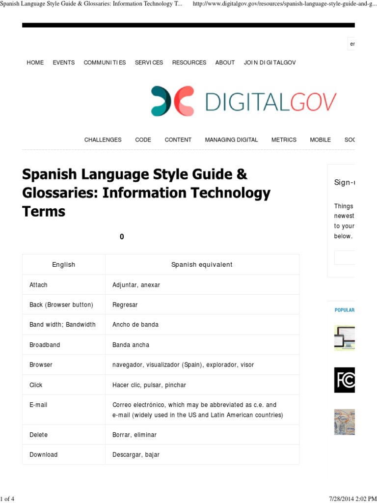 Spanish Language Style Guide & Glossaries Information Technology
