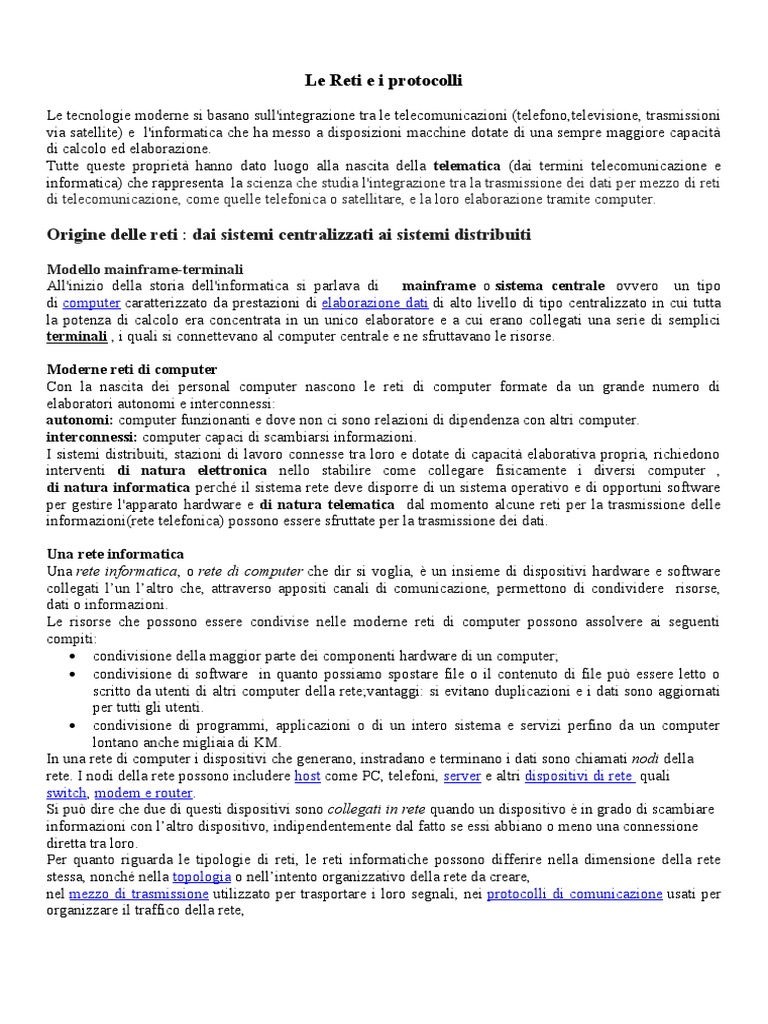 1-Le Reti Informatiche - Reti e Protocolli | PDF