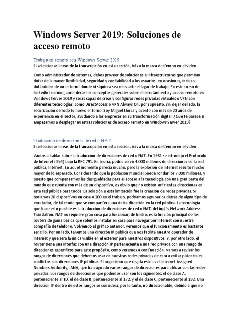 Acceso Remoto en Windows Server 2019 | PDF | Red privada virtual ...