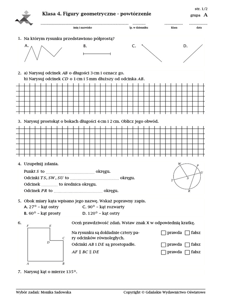 Sprawdzian Figury Geometryczne Klasa 4 Nowa Era Pdf Figury Geometryczne - Powtórzenie PDF | PDF