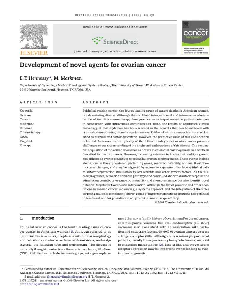 Development of Novel Agents For Ovarian Cancer PDF | PDF | Ovarian ...