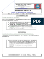 Atividades da semana de 02 a 06 de agosto