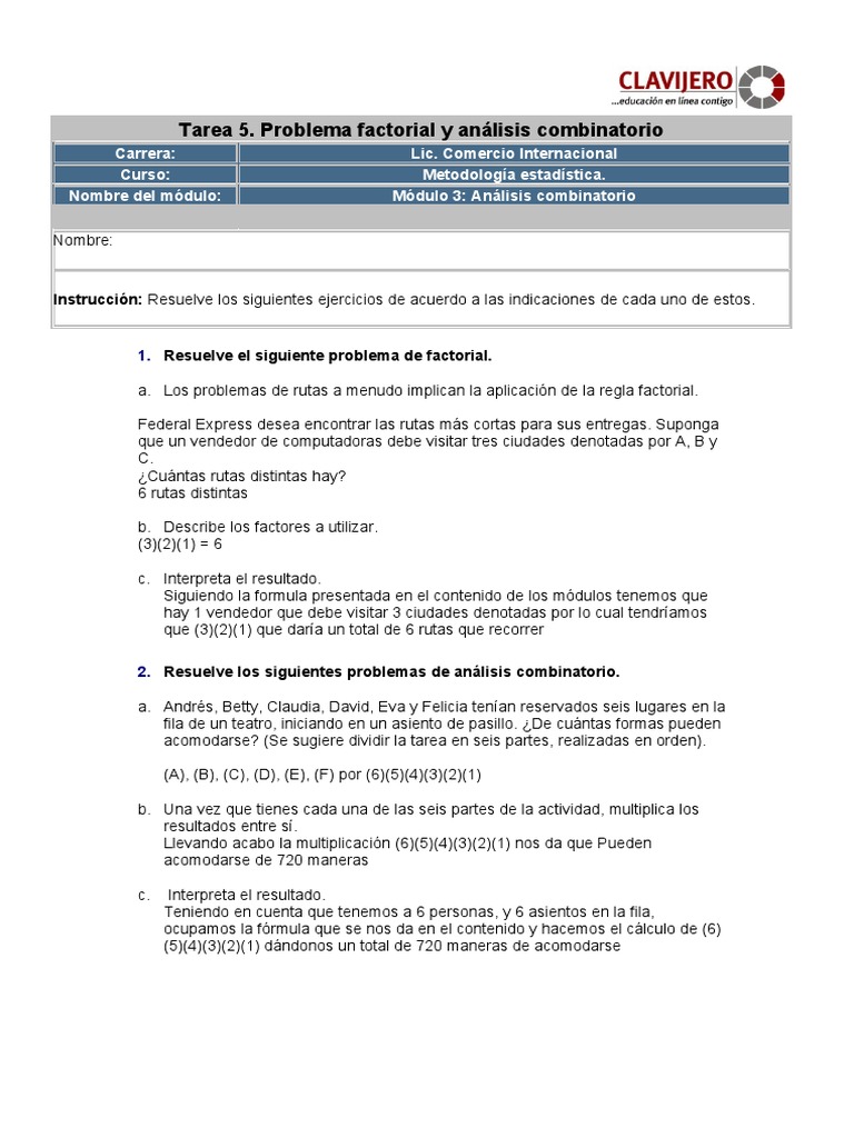 Problemas de Factoriales y Combinatoria | PDF | Combinatoria | Matemáticas