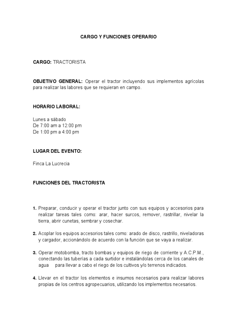 Operador de tractores: funciones y responsabilidades clave | PDF ...