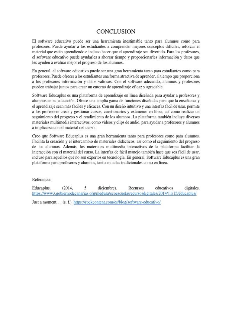 Conclusion Sobre Los Software Educativos | PDF