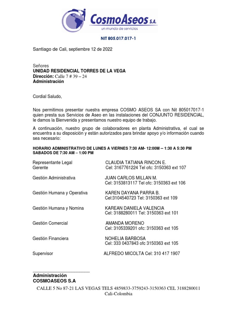 Vacantes de Aseo en Cali - COSMO ASEOS | PDF | Negocios