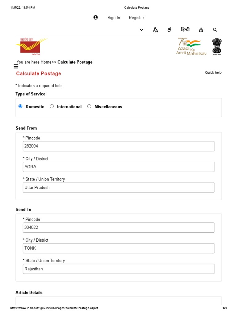 India Post: Calculate Postage Online | PDF | Mail | Service Industries