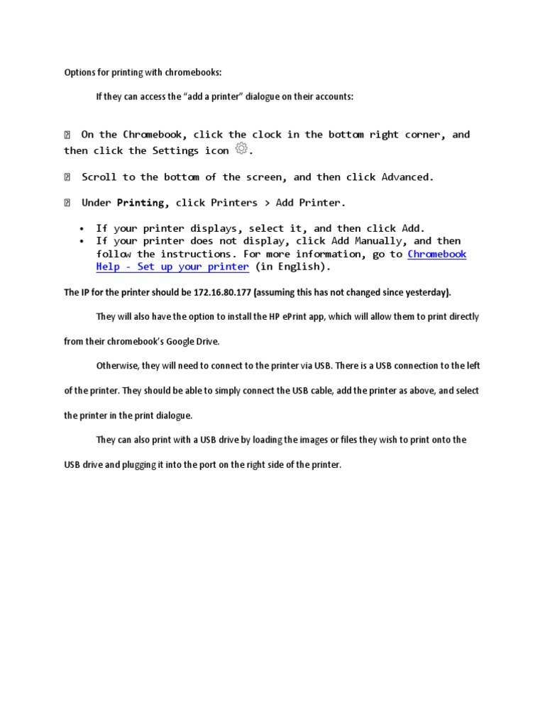Chromebook Printing Options | PDF
