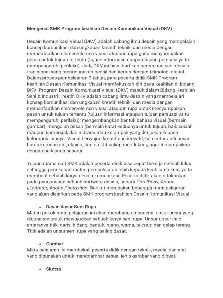 Mengenal Smk Program Keahlian Desain Komunikasi Visual Pdf
