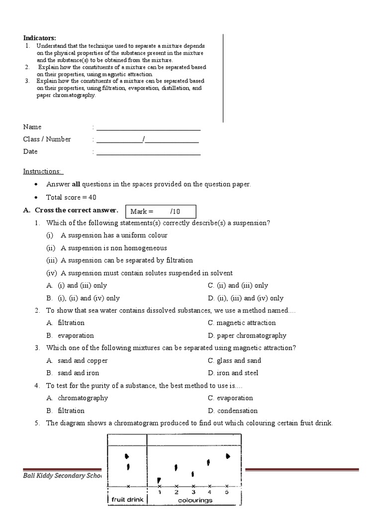 Separation Techniques Identifying Unknown Mixtures Through Filtration