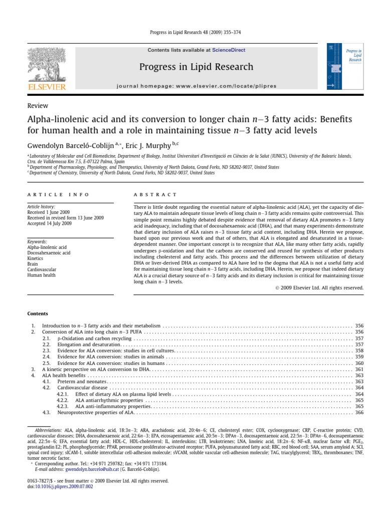 Barcelo-Coblijn, 2009 Alpha-Linolenic Acid and Its Conversion To Longer ...
