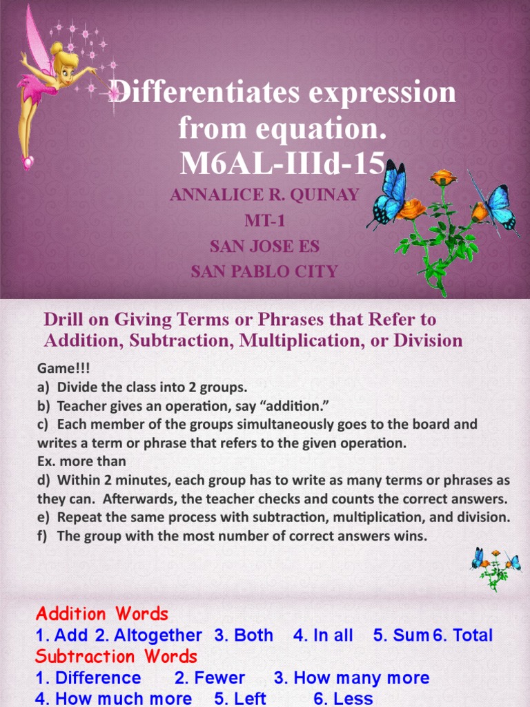 MATH 6 Q3 WK 4 DAY 4 Differentiates Expression From Equation ANNALICE R ...