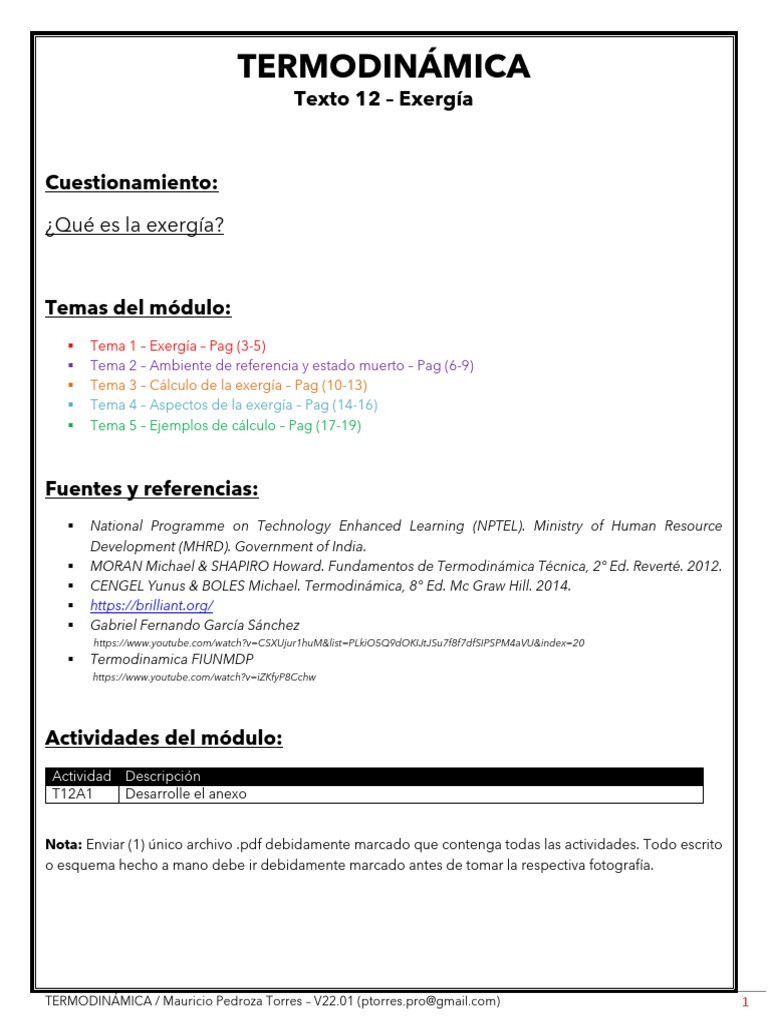 Ejemplos de Exergía en Termodinámica | PDF | Ejercicio | Naturaleza
