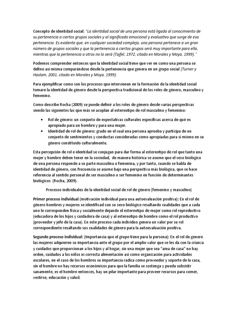 Hoja de Trabajo Concepto de Identidad Social | PDF | Género | Estudios ...