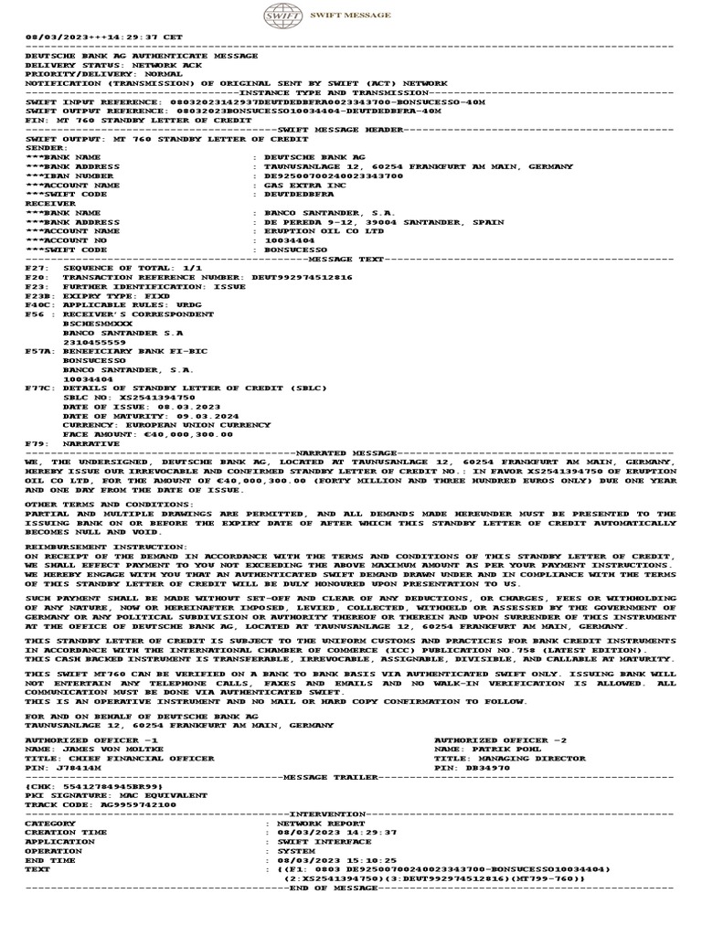 MT 760 Swift Message-Deutdedbfra-bonsucesso | PDF | Letter Of Credit ...