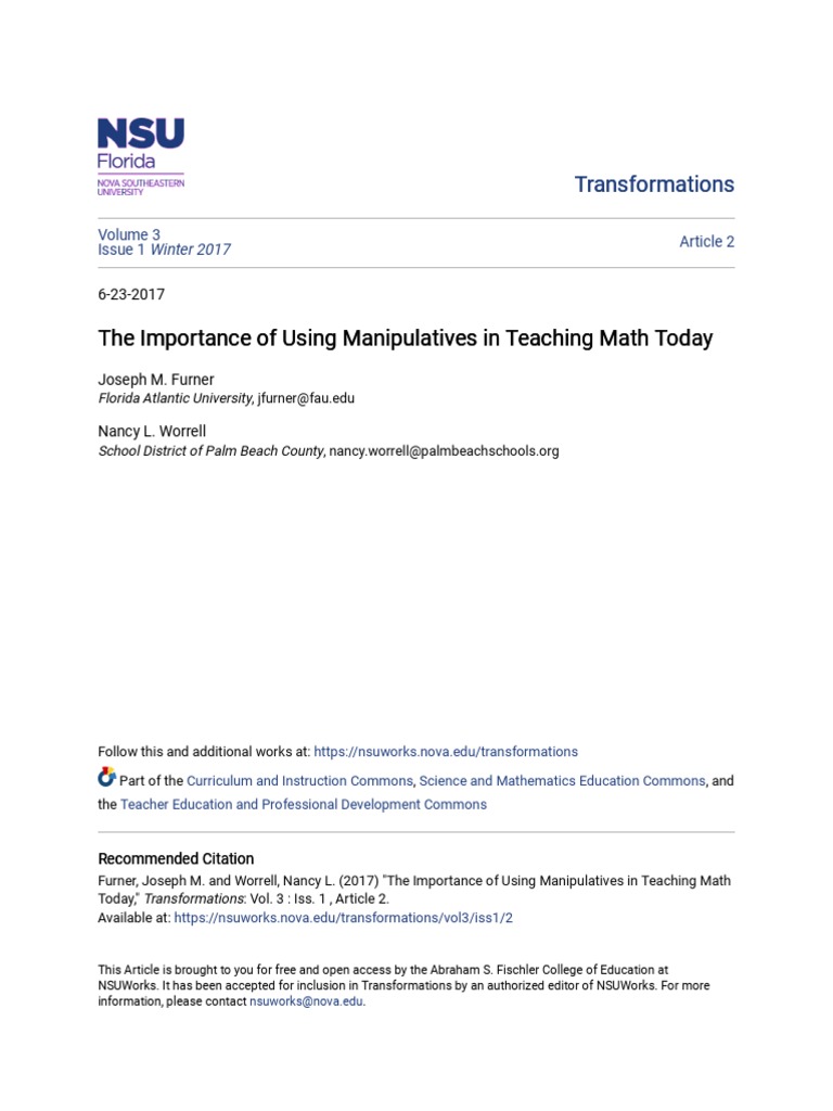 Benefits of Manipulatives in Math Teaching | PDF | Teachers | Mathematics