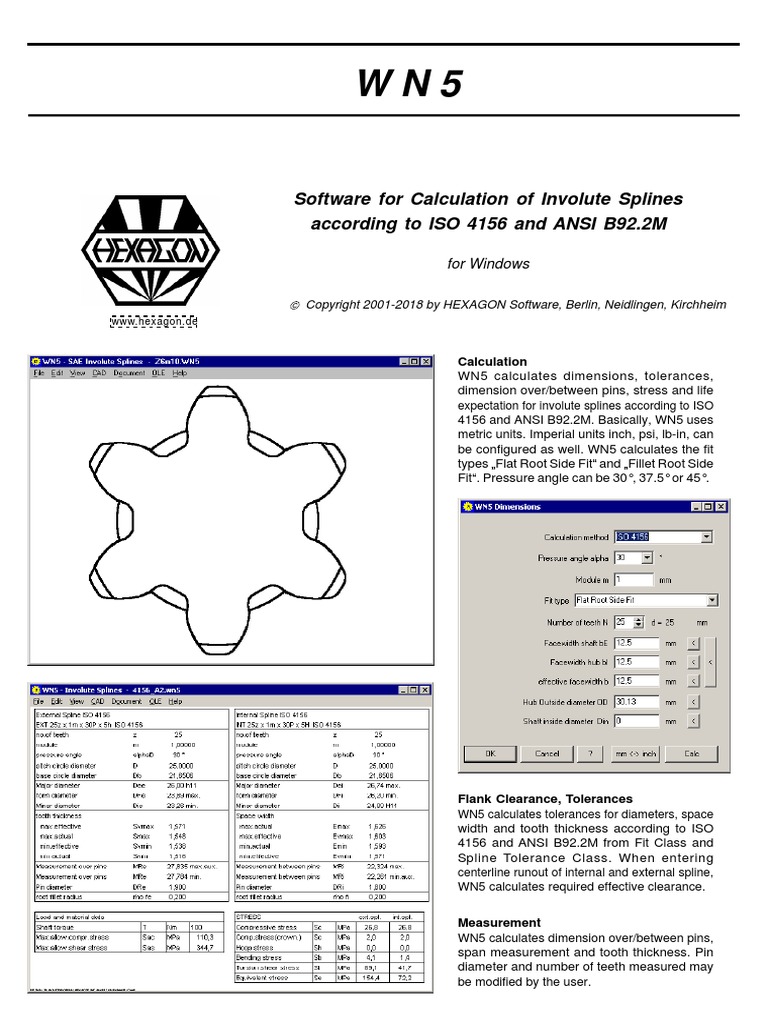 Software for calculation of involute splines according to iso 4156 and