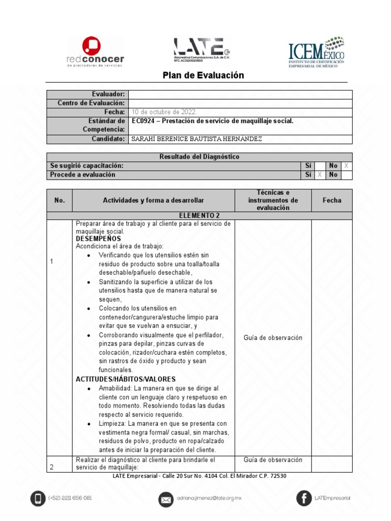 Plan de Evaluación Ec0924 | PDF | Productos cosméticos | Cepillo