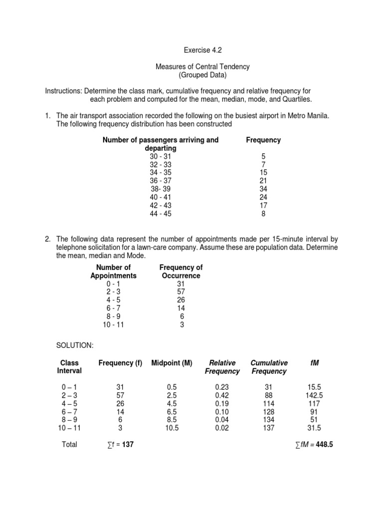 Central Tendency Analysis of Grouped Data | PDF | Mode (Statistics ...