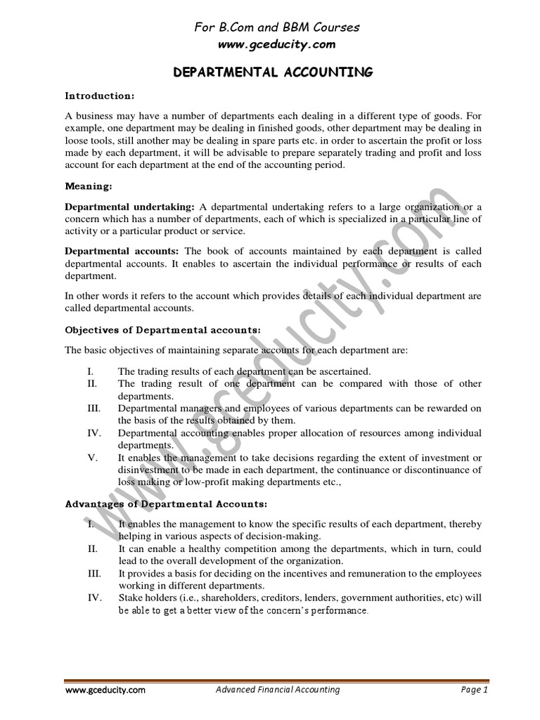 Gce Departmental Accounting Com PDF PDF Statement Expense