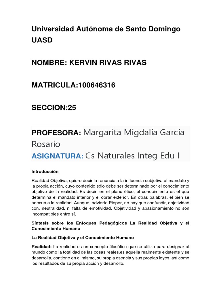 Unidad 1 La Realidad Objetiva y El Conocimiento Humano | PDF ...