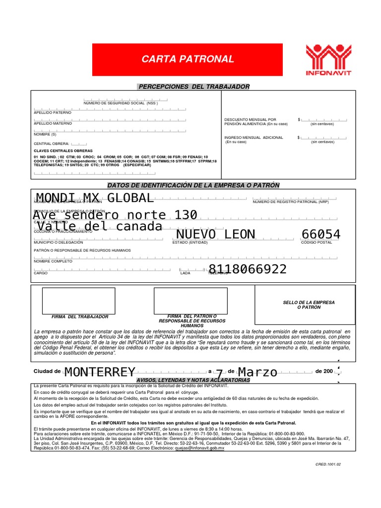 Ejemplo de Carta Patronal para Infonavit | PDF | Gobierno