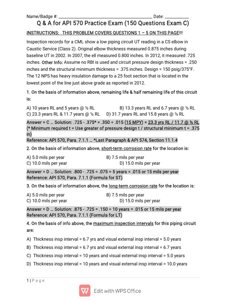 API 570 Exam C (150 Q&A) PDF PDF