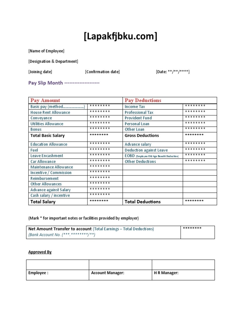 Contoh Format Template Slip Gaji Doc Docx Ms Word PDF