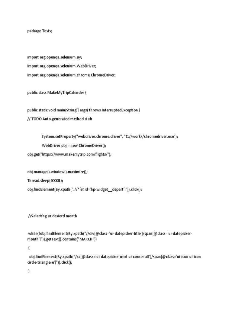 MakeMyTrip Calendar Automation Script | PDF | Computer Programming ...
