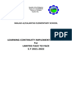 Limited F2F Learning Continuity Plan for Malao-a/Calantas Elementary School