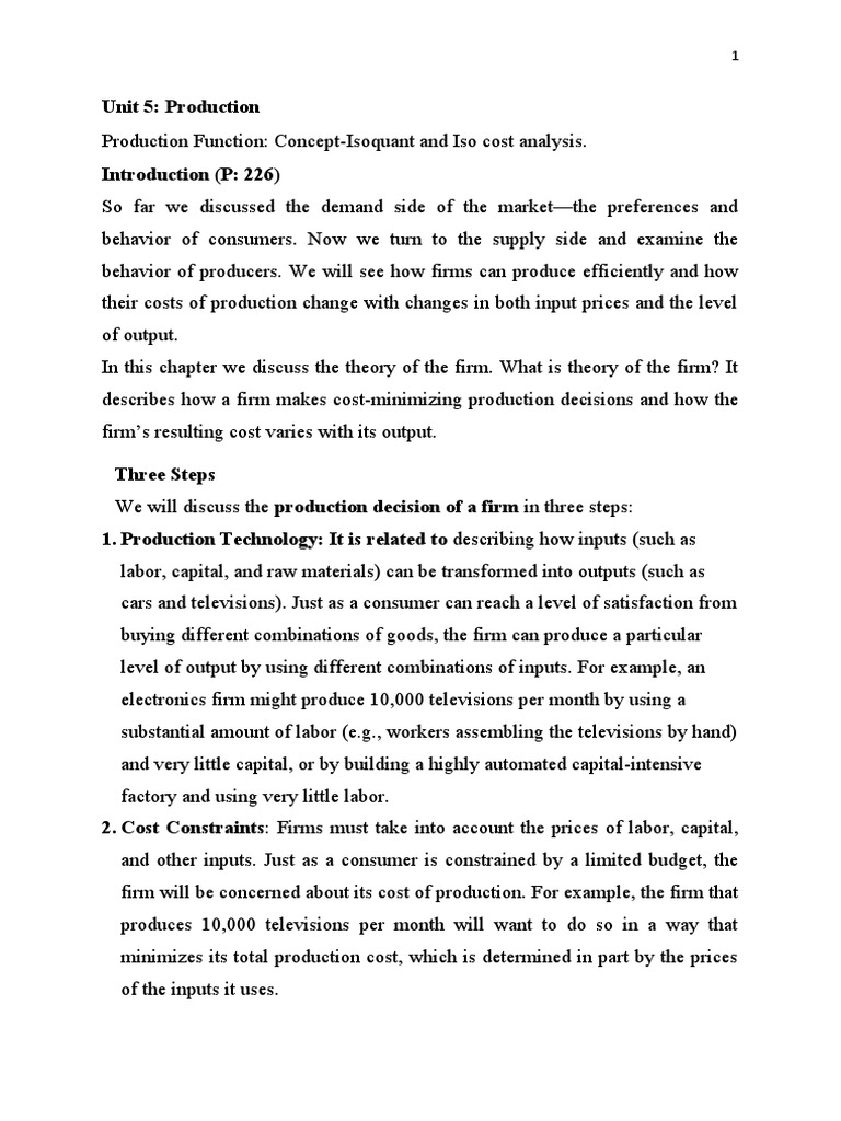 Unit 5 Production Pdf Production Function Labour Economics