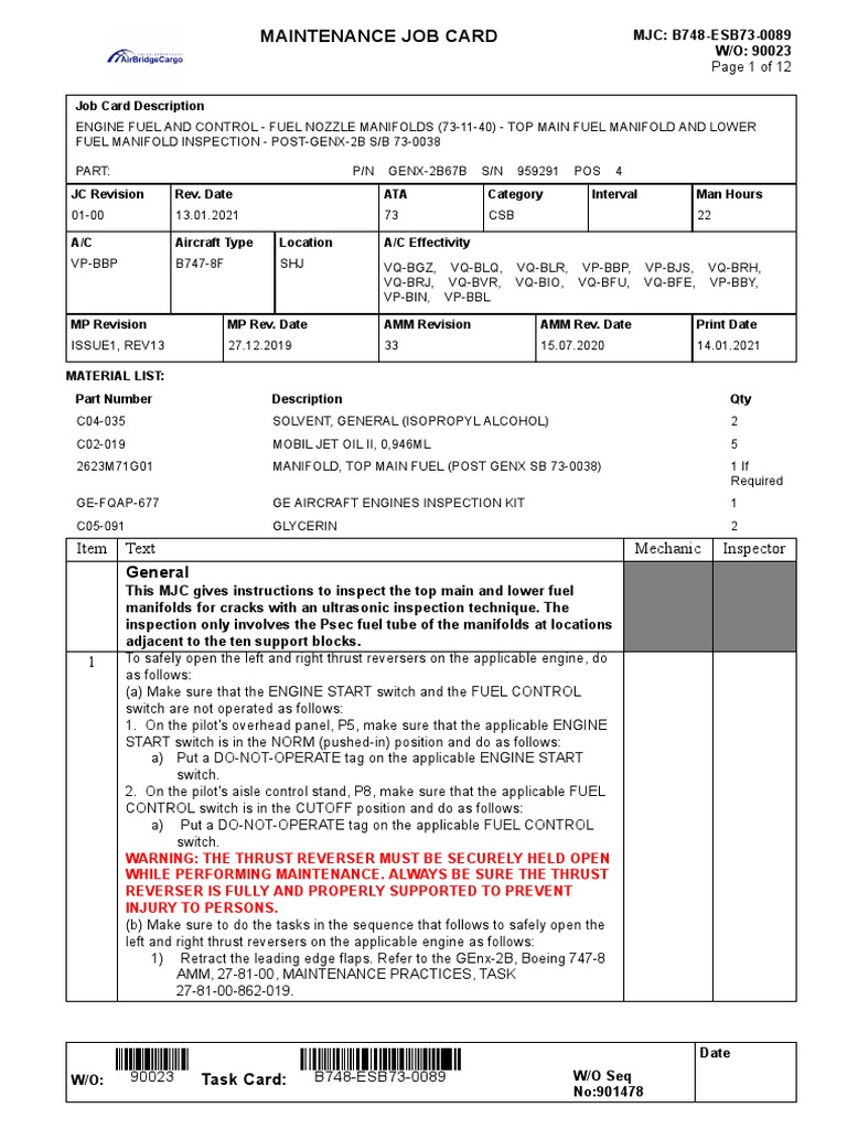 B747-8 Fuel Manifold Inspection Guide | PDF | Technology & Engineering