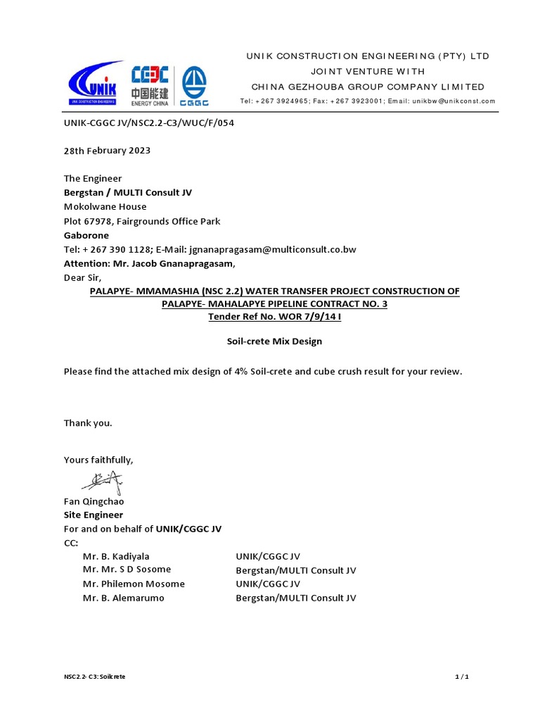Soilcrete Mix Design for Pipeline Project | PDF