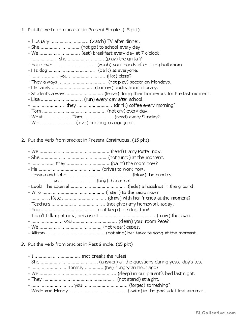 Present Simple and Continuous, Past Simple Test | PDF | Leisure