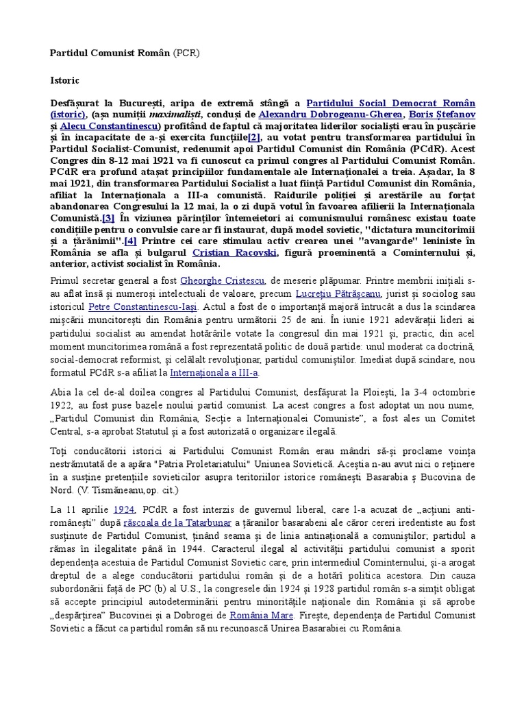 Partidul Comunist Român (PCR) | PDF