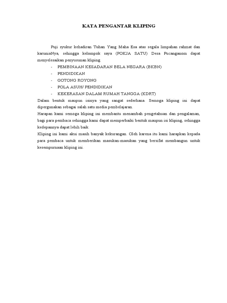Kata Pengantar Kliping | PDF