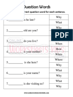 Question Word Worksheet For Grade 1