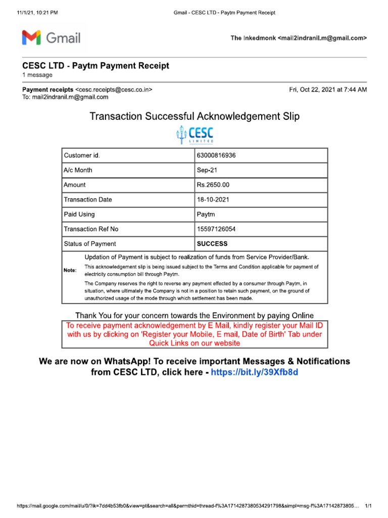 Cesc Payment Receipt | PDF