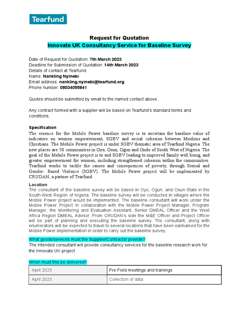 Request For Quotation For Innovate UK Project Baseline | PDF | Focus ...