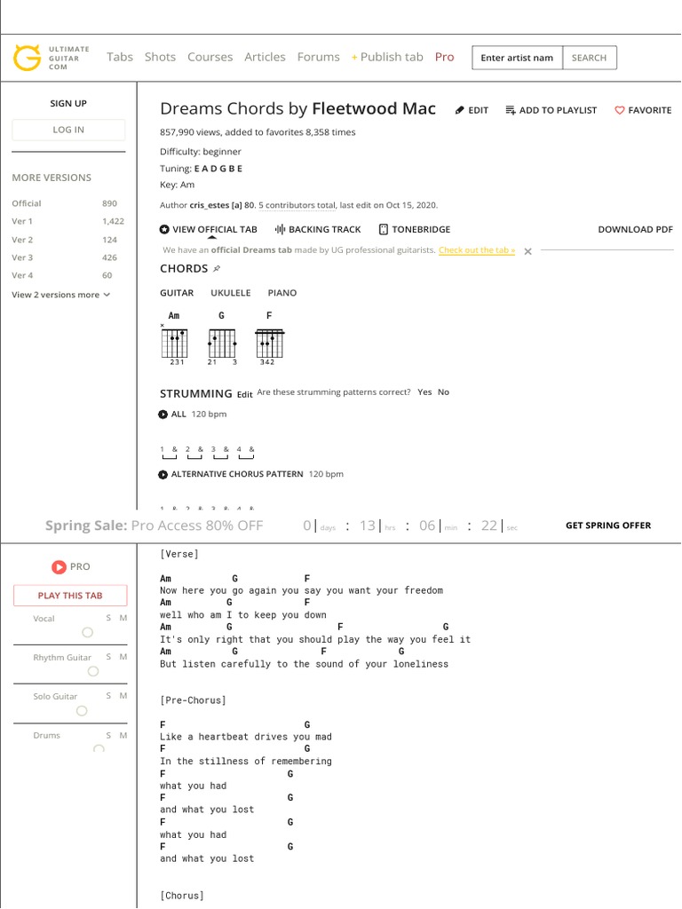 DREAMS CHORDS (Ver 3) by Fleetwood Mac @ | PDF | Song Structure